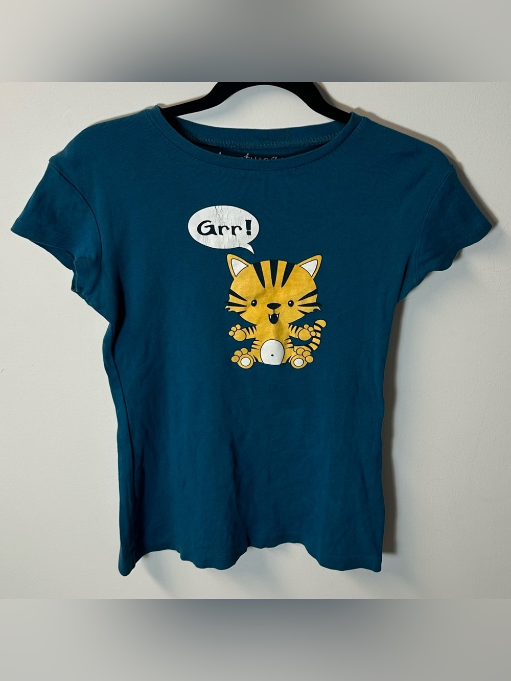 Y2K SWS women's blue graphic tiger "grr" tee, L.